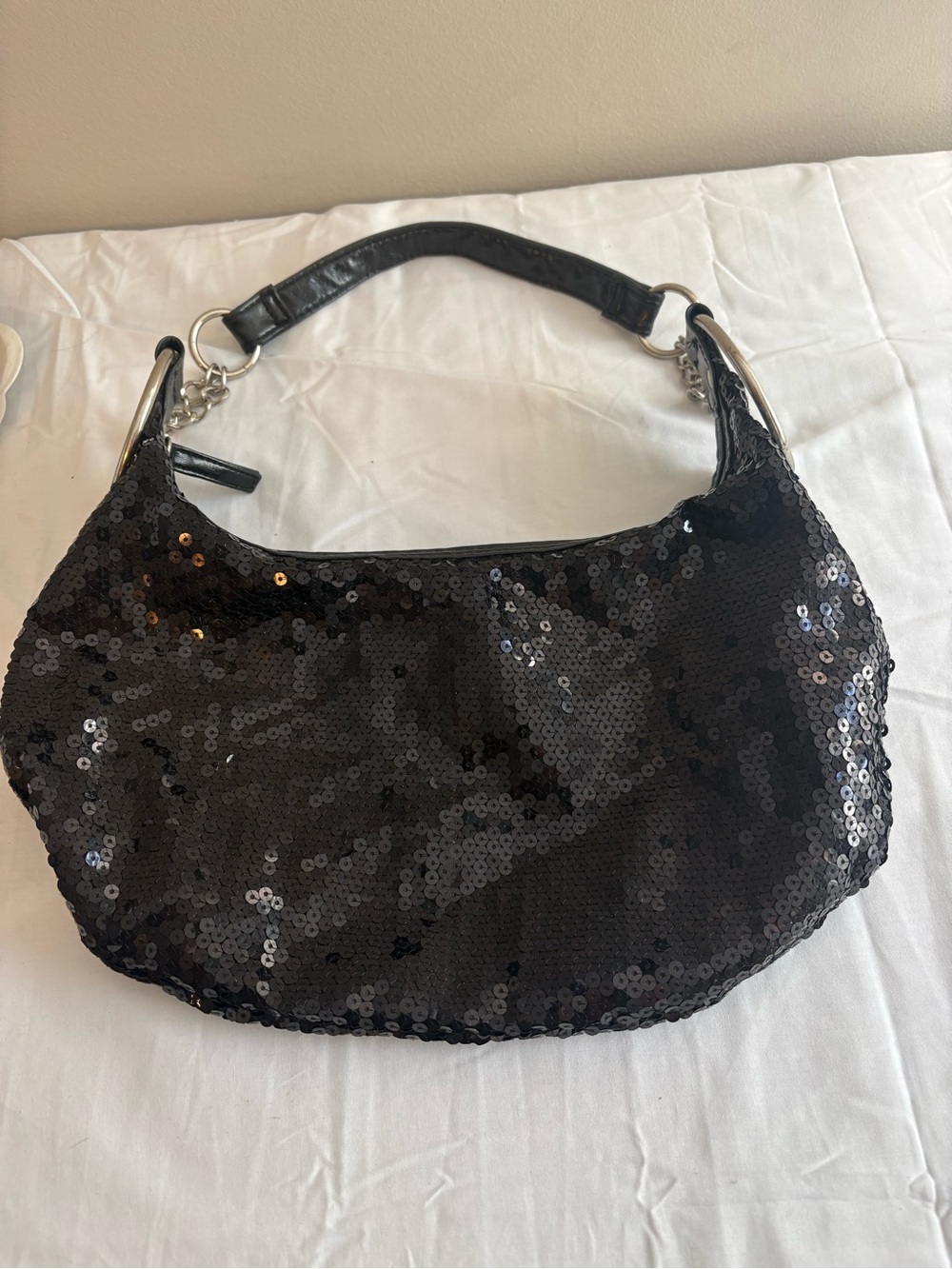 Black Y2K Sequin Boho Shoulder Bag